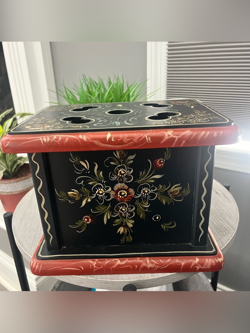 Vintage Dutch Hindeloopen Hand Painted Wooden Footstove Foot Warmer Holland